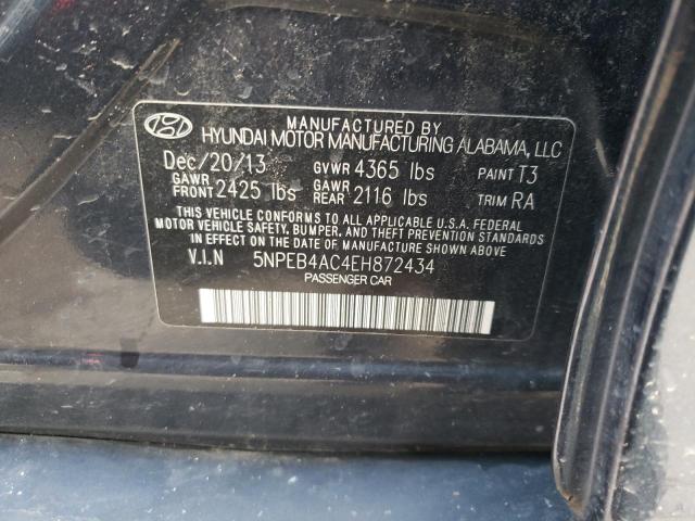 5NPEB4AC4EH872434 - 2014 HYUNDAI SONATA GLS BLACK photo 12