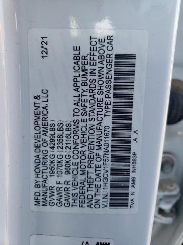 1HGCV1F57NA011670 - 2022 HONDA ACCORD EXL WHITE photo 12