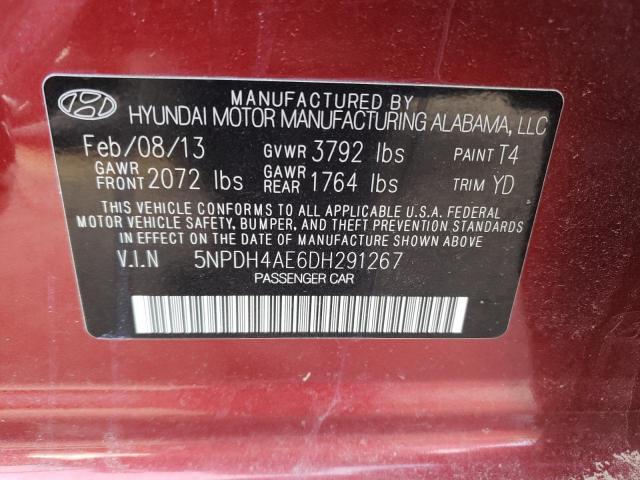 5NPDH4AE6DH291267 - 2013 HYUNDAI ELANTRA GLS MAROON photo 12