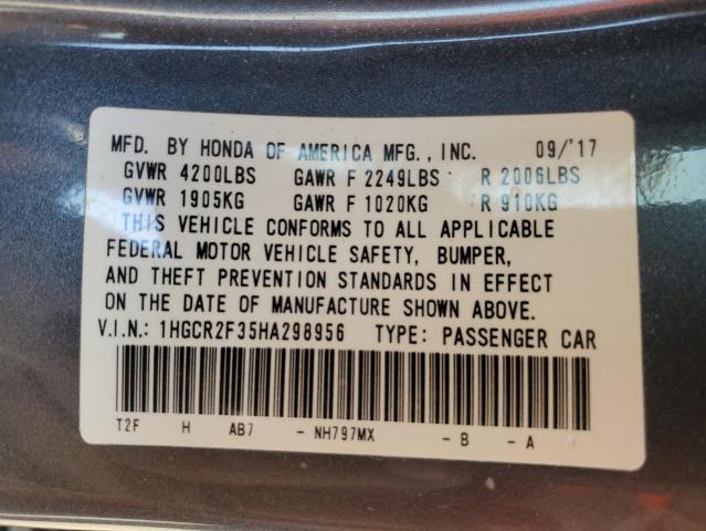 1HGCR2F35HA298956 - 2017 HONDA ACCORD LX GRAY photo 13