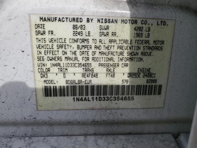 1N4AL11D33C354655 - 2003 NISSAN ALTIMA BASE WHITE photo 12