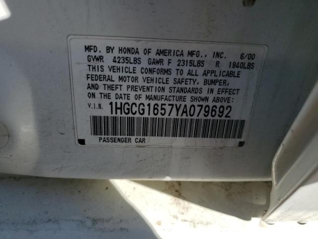 1HGCG1657YA079692 - 2000 HONDA ACCORD EX WHITE photo 12