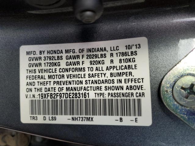 19XFB2F97DE283161 - 2013 HONDA CIVIC EXL SILVER photo 12