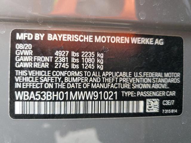 WBA53BH01MWW91021 - 2021 BMW 530 I GRAY photo 13