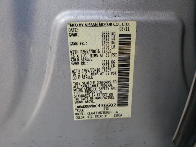 1N6AD0EV9BC436602 - 2011 NISSAN FRONTIER S SILVER photo 13