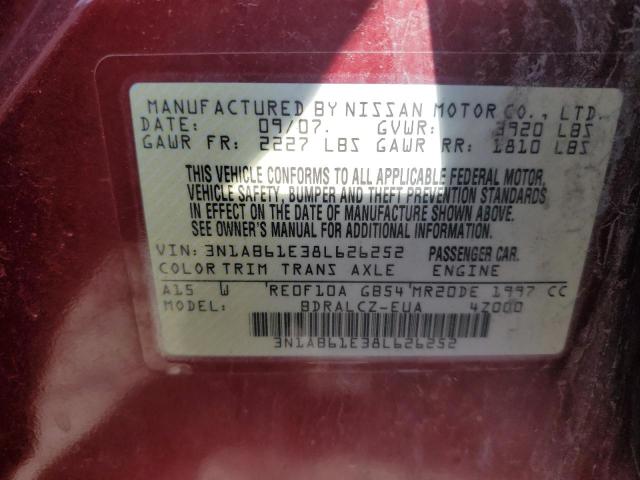 3N1AB61E38L626252 - 2008 NISSAN SENTRA 2.0 RED photo 12