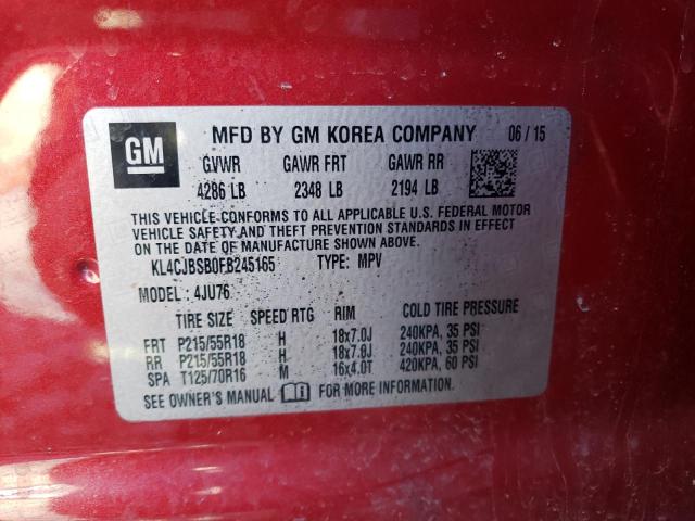 KL4CJBSB0FB245165 - 2015 BUICK ENCORE CONVENIENCE 红色 照片 13