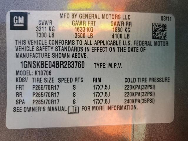 1GNSKBE04BR283760 - 2011 CHEVROLET TAHOE K1500 LT SILVER photo 13