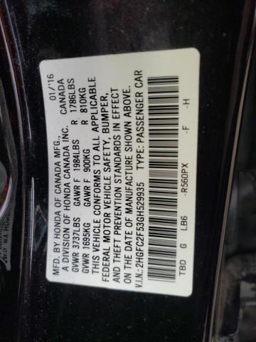 2HGFC2F53GH529935 - 2016 HONDA CIVIC LX BLACK photo 12