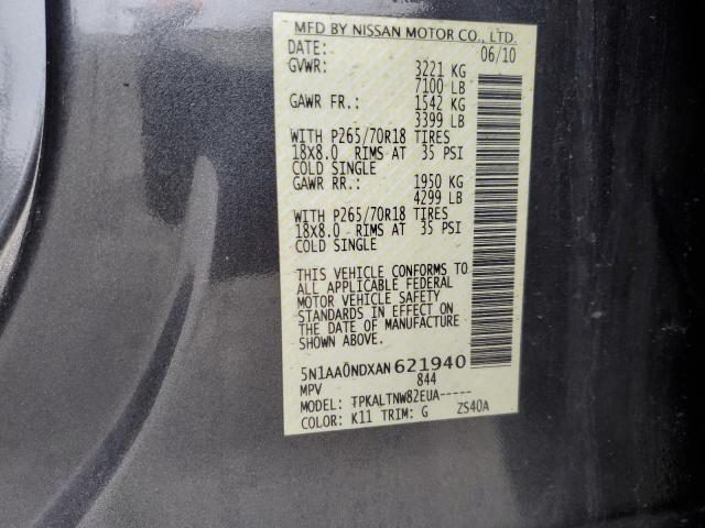 5N1AA0NDXAN621940 - 2010 NISSAN ARMADA SE GRAY photo 13