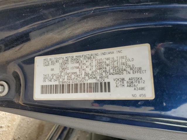 5TBRN34143S395677 - 2003 TOYOTA TUNDRA ACCESS CAB SR5 BLUE photo 12