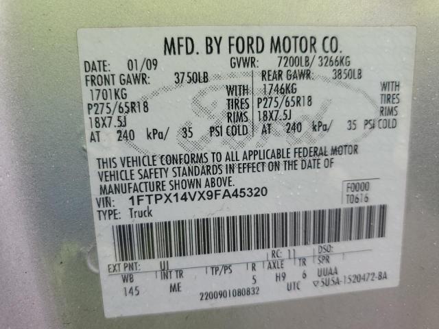 1FTPX14VX9FA45320 - 2009 FORD F150 SUPER CAB GRAY photo 12