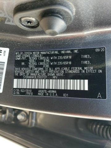 5TDHARAH3LS503127 - 2020 TOYOTA HIGHLANDER HYBRID XLE GRAY photo 13