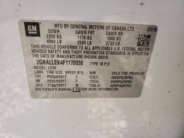 2GNALLEK4F1178036 - 2015 CHEVROLET EQUINOX L WHITE photo 13