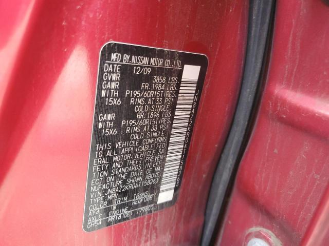 JN8AZ2KR0AT158263 - 2010 NISSAN CUBE BASE RED photo 12