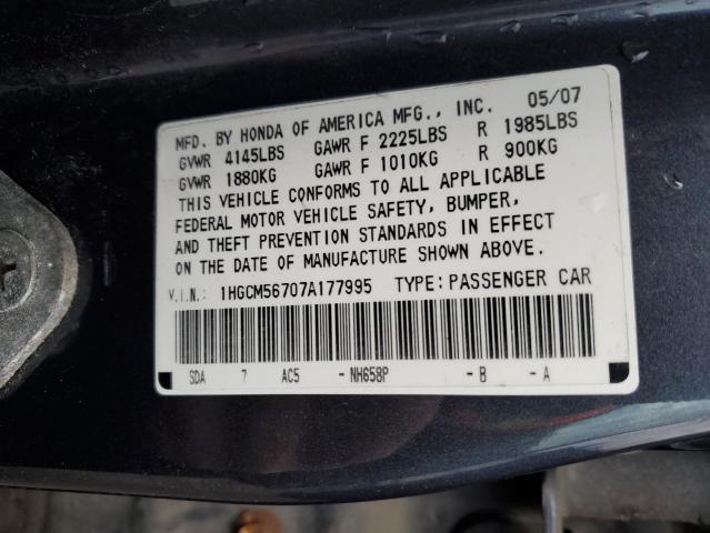 1HGCM56707A177995 - 2007 HONDA ACCORD EX CHARCOAL photo 12