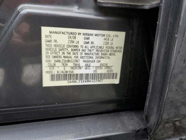 1N4BL21EX8N522967 - 2008 NISSAN ALTIMA 3.5SE CHARCOAL photo 12