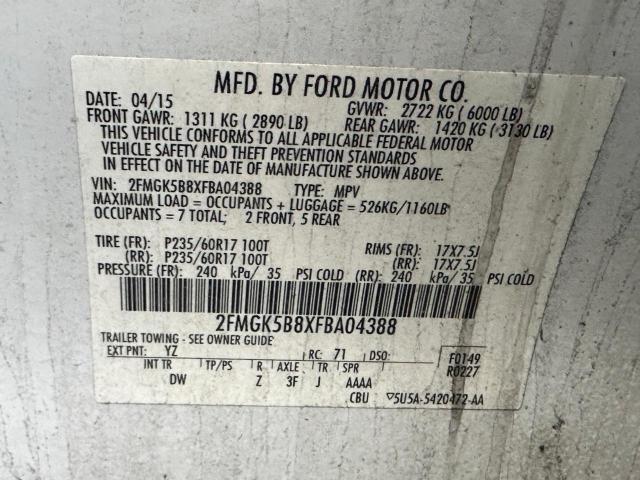 2FMGK5B8XFBA04388 - 2015 FORD FLEX SE WHITE photo 10