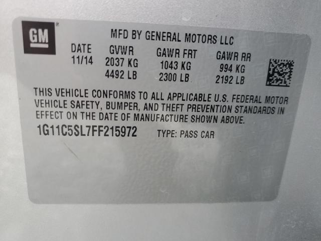 1G11C5SL7FF215972 - 2015 CHEVROLET MALIBU 1LT 银色 照片 12