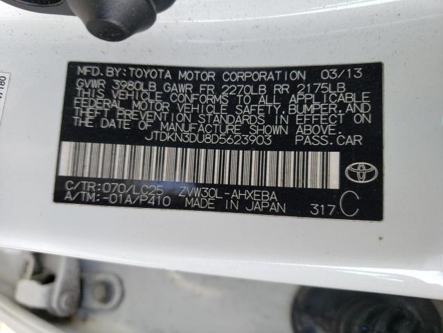 JTDKN3DU8D5623903 - 2013 TOYOTA PRIUS WHITE photo 12