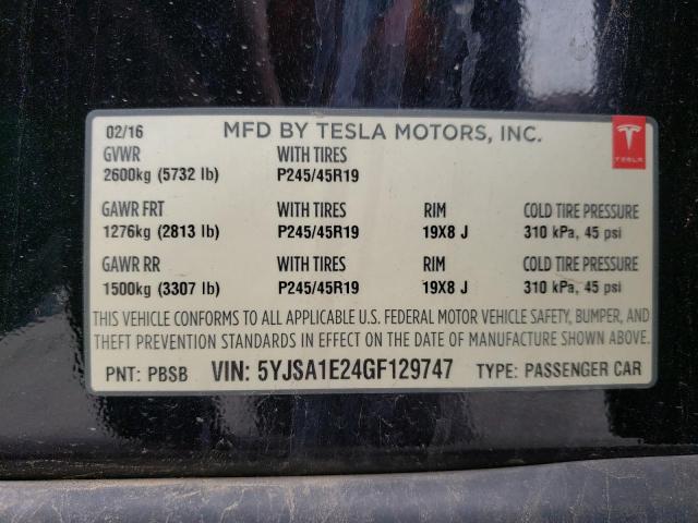 5YJSA1E24GF129747 - 2016 TESLA MODEL S 黑色 照片 12