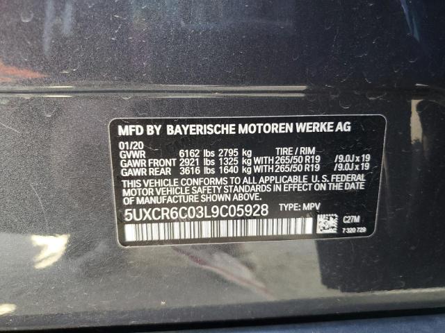 5UXCR6C03L9C05928 - 2020 BMW X5 XDRIVE40I GRAY photo 12