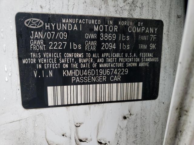 KMHDU46D19U674229 - 2009 HYUNDAI ELANTRA GLS WHITE photo 13