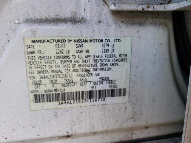 1N4AL21E37C156730 - 2007 NISSAN ALTIMA 2.5 WHITE photo 12