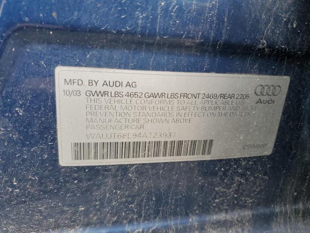 WAUJT68E94A123937 - 2004 AUDI A4 3.0 BLUE photo 13