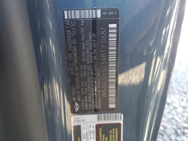 WMWSV3C54BTY11687 - 2011 MINI COOPER S BLUE photo 12