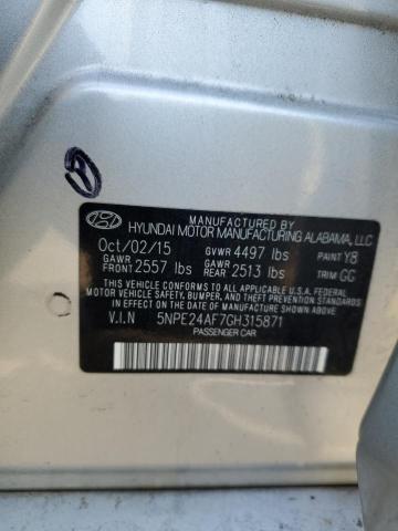 5NPE24AF7GH315871 - 2016 HYUNDAI SONATA SE SILVER photo 12