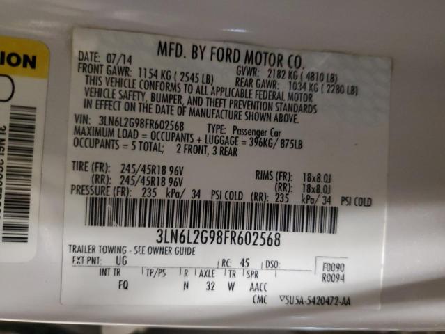 3LN6L2G98FR602568 - 2015 LINCOLN MKZ WHITE photo 12