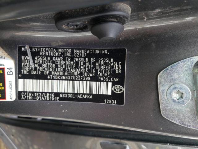 4T1BK36BX7U227398 - 2007 TOYOTA AVALON XL GRAY photo 10