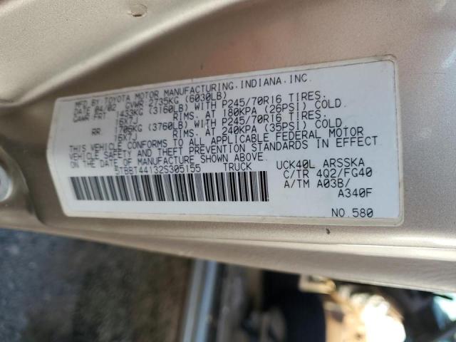 5TBBT44132S305155 - 2002 TOYOTA TUNDRA ACCESS CAB თაფლისფერი ფოტო 12