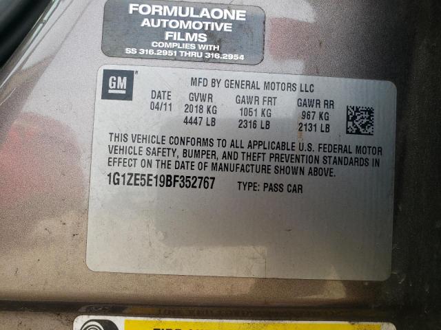 1G1ZE5E19BF352767 - 2011 CHEVROLET MALIBU LTZ ნაცრისფერი ფოტო 12