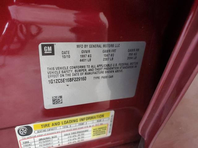 1G1ZC5E16BF229160 - 2011 CHEVROLET MALIBU 1LT RED photo 12