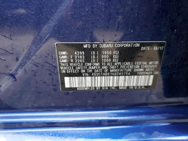 4S3GTAB61H3742754 - 2017 SUBARU IMPREZA PREMIUM BLUE photo 12