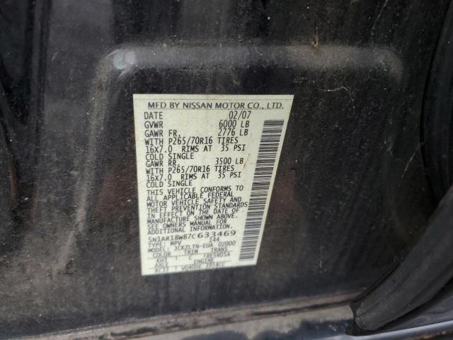 5N1AR18W87C633469 - 2007 NISSAN PATHFINDER LE შავი ფოტო 13