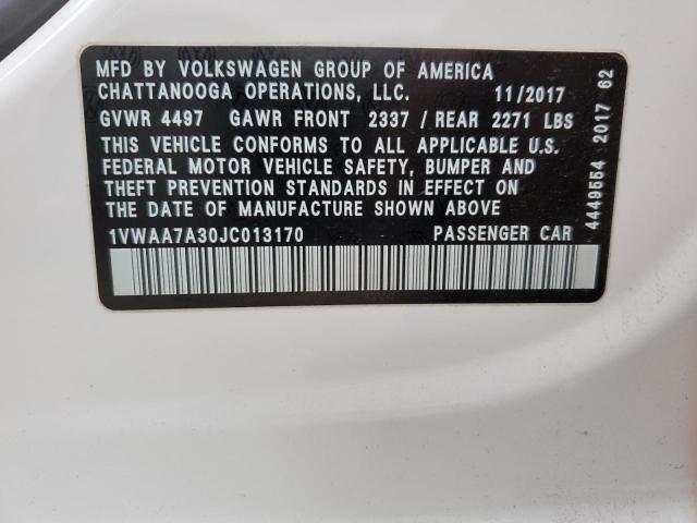 1VWAA7A30JC013170 - 2018 VOLKSWAGEN PASSAT S WHITE photo 12