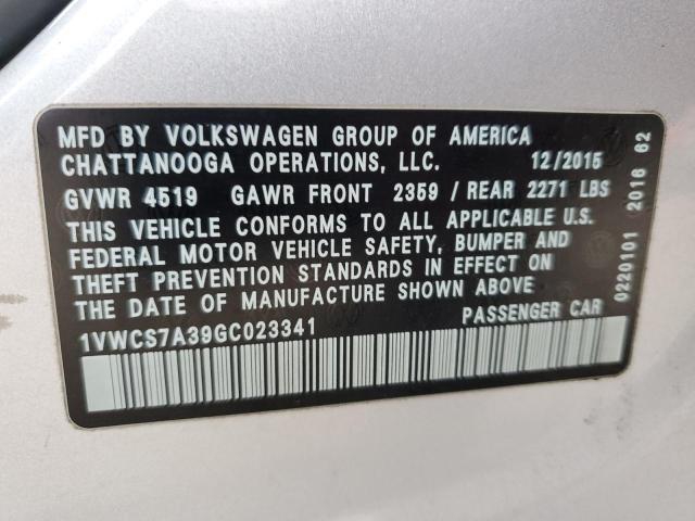 1VWCS7A39GC023341 - 2016 VOLKSWAGEN PASSAT SEL SILVER photo 13