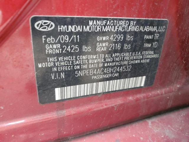 5NPEB4AC4BH244532 - 2011 HYUNDAI SONATA GLS RED photo 12