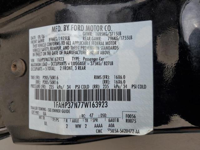 1FAHP37N77W163923 - 2007 FORD FOCUS ZX5 BLACK photo 12