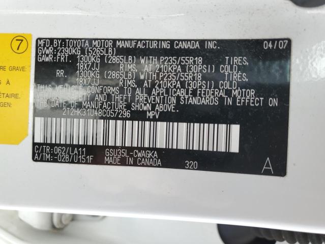 2T2HK31U48C057296 - 2008 LEXUS RX 350 WHITE photo 13