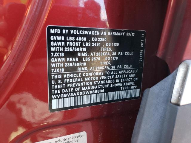 WVGBV3AX0DW086836 - 2013 VOLKSWAGEN TIGUAN S RED photo 12