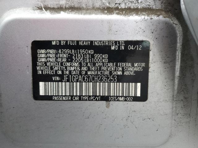 JF1GPAC67CH236253 - 2012 SUBARU IMPREZA PREMIUM SILVER photo 12