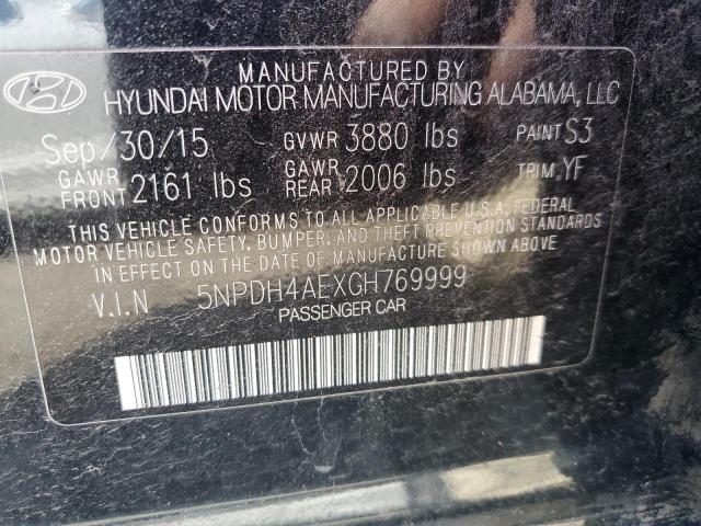 5NPDH4AEXGH769999 - 2016 HYUNDAI ELANTRA SE BLACK photo 12