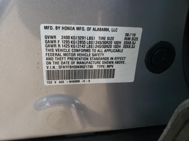 5FNYF8H59KB021790 - 2019 HONDA PASSPORT EXL Gümüş foto 13