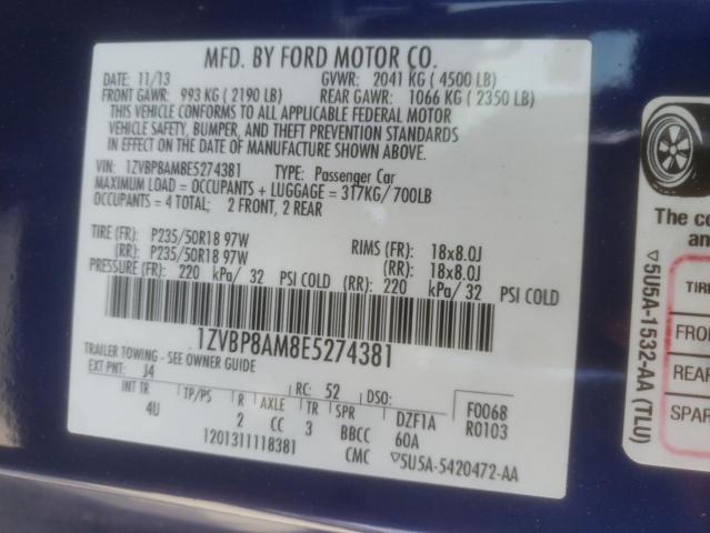 1ZVBP8AM8E5274381 - 2014 FORD MUSTANG BLUE photo 12