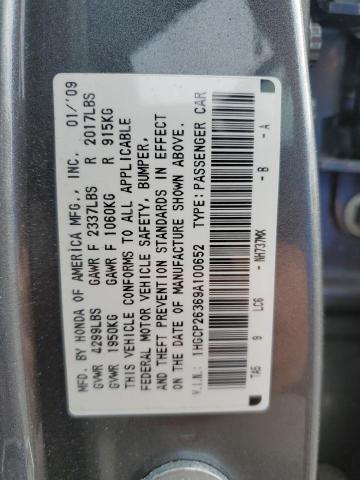 1HGCP26369A100652 - 2009 HONDA ACCORD LX GRAY photo 12