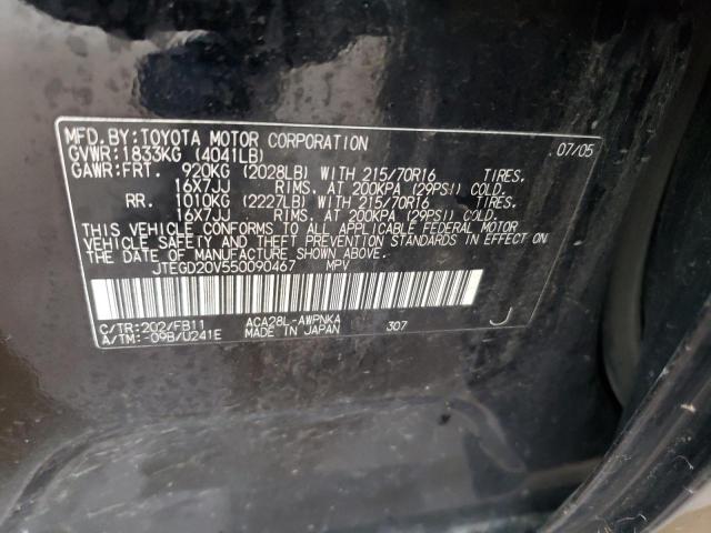 JTEGD20V550090467 - 2005 TOYOTA RAV4 BLACK photo 12